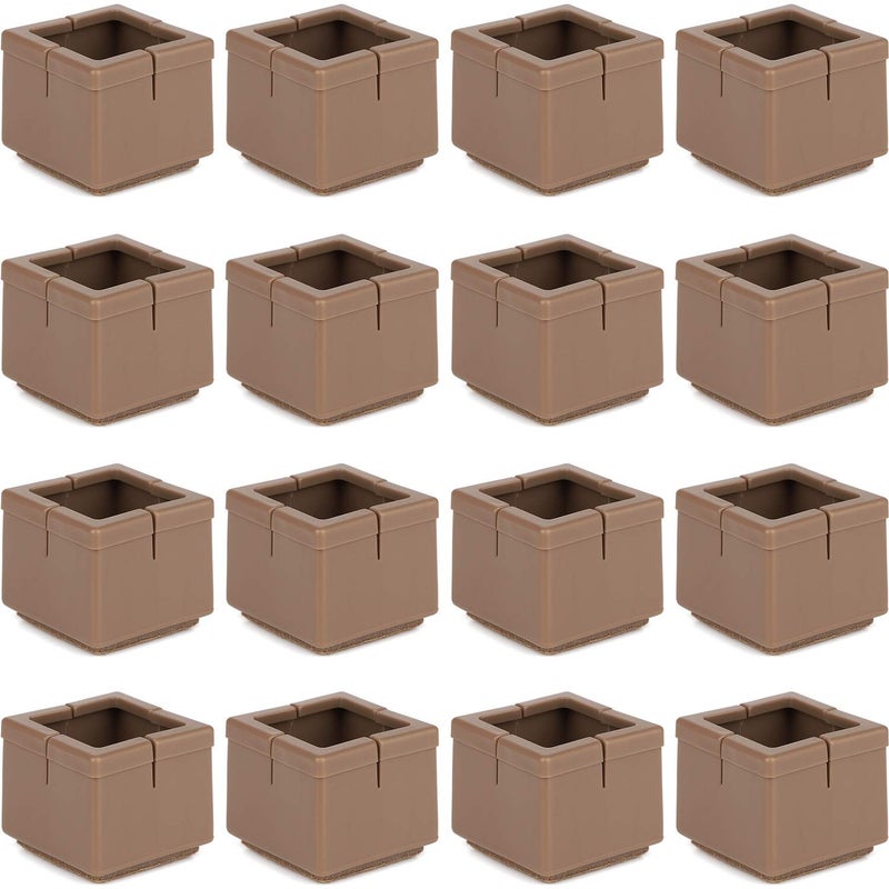 Anwenk Chair Leg Floor Protectors Square Furniture Leg Caps 1 1/4 to 1 3/8â€ with Felt Pads Brown (16 Pack) - Image 1